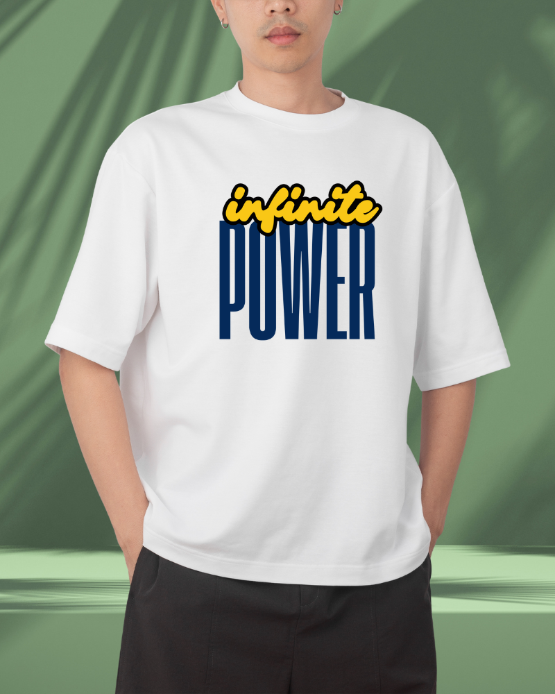 infinite power oversized white tshirt