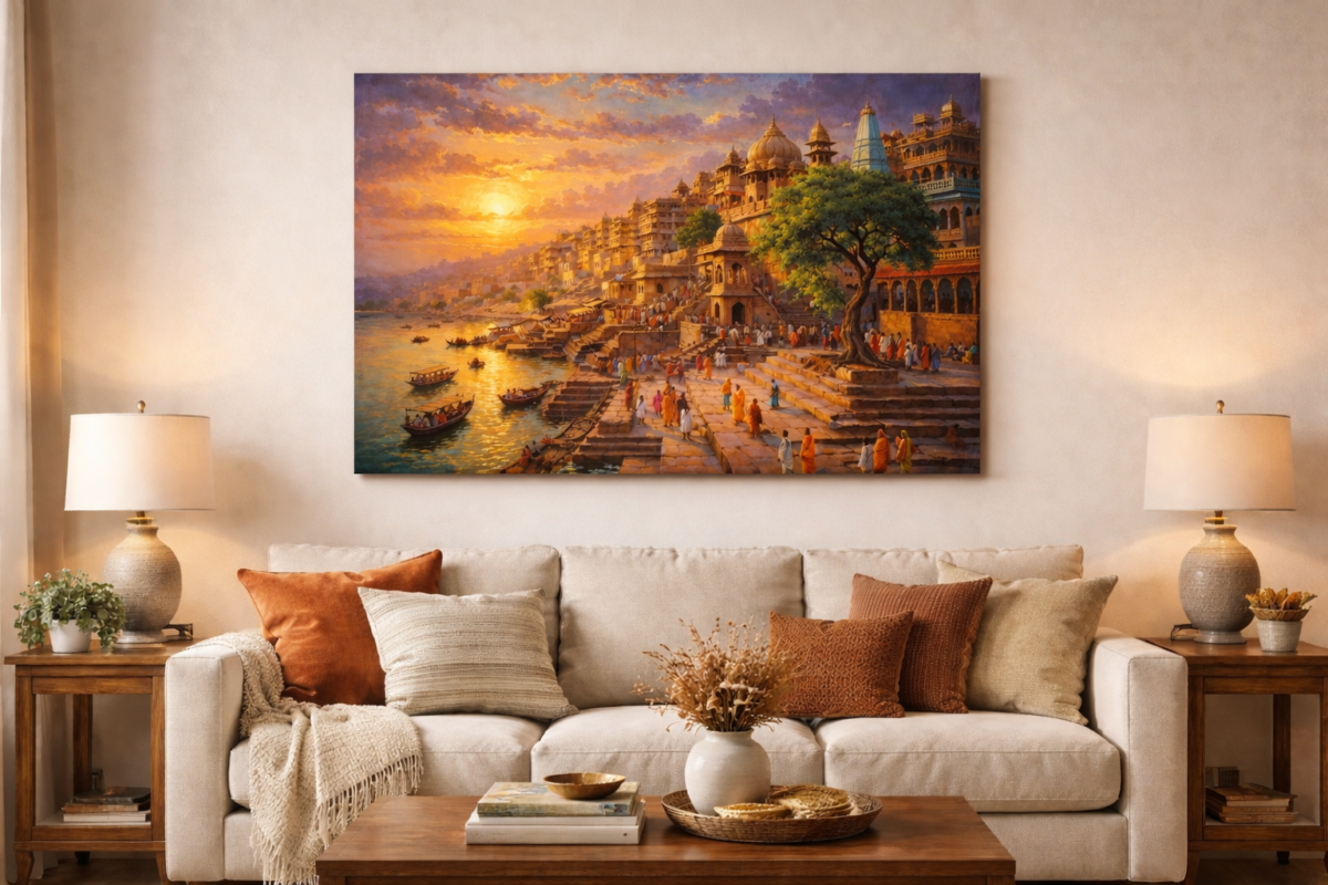 Varanasi Ghat Canvas Print Painting for Home